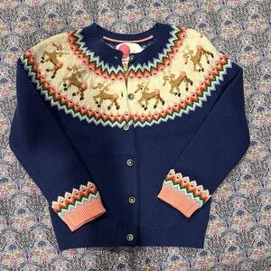 Mini Boden Navy Reindeer Patterned Cardigan
